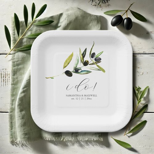 Minimal Olive Paper Plates Botanical Greenery