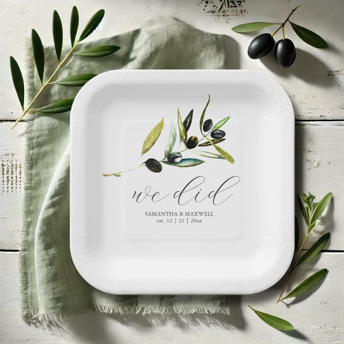 Minimal Olive Paper Plates Botanical Greenery