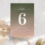 Minimal Ombre Dark Forest Green & Pink Wedding Table Number