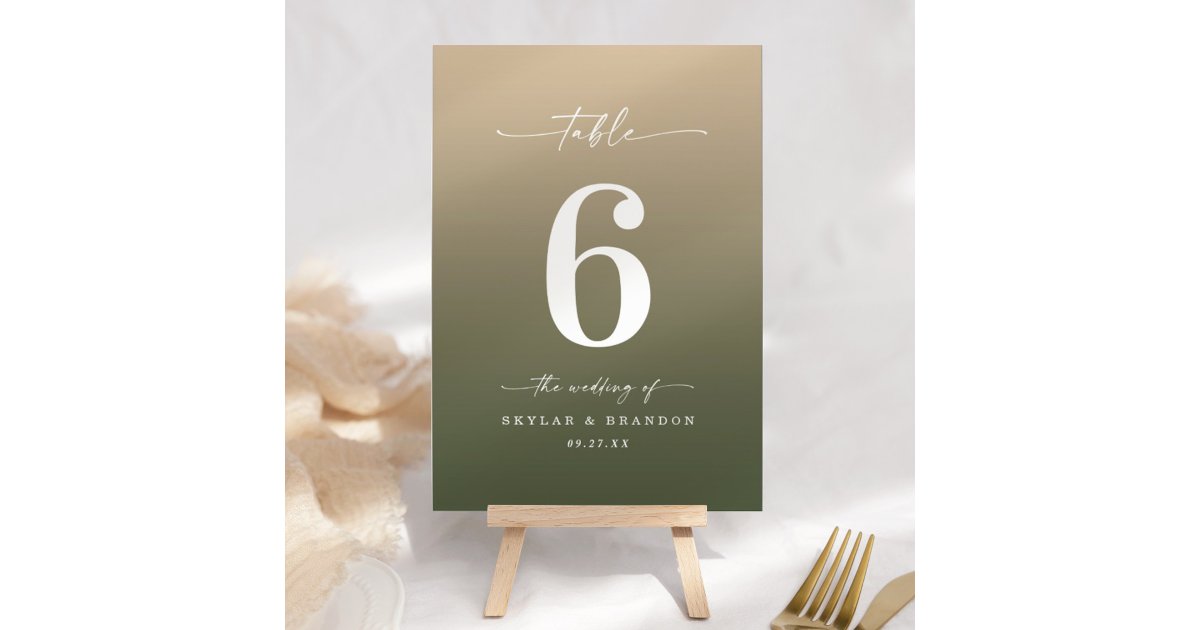 Monstera Table Numbers Minimal Ombre Dark Monstera Green & Gold Wedding Table Number | Zazzle