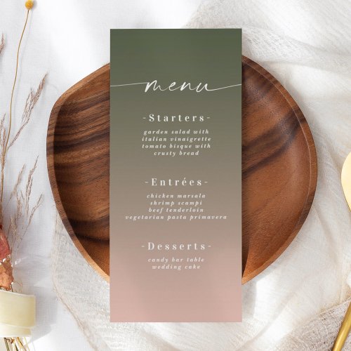 Minimal Ombre Hunter Green  Pink Wedding Menu