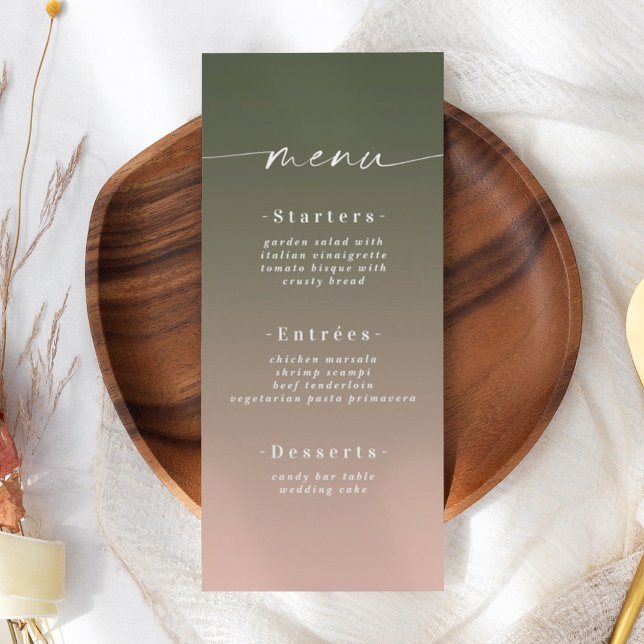 Minimal Ombre Hunter Green & Pink Wedding Menu (Creator Uploaded)