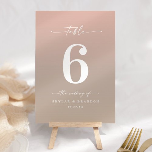 Minimal Ombre Sand Beige  Blush Pink Wedding Table Number