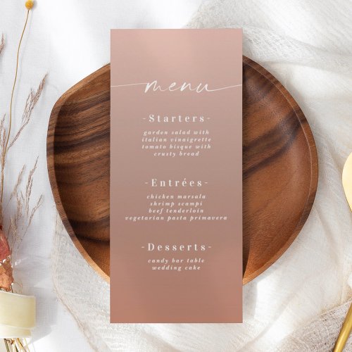 Minimal Ombre Terracotta  Blush Pink Wedding Menu