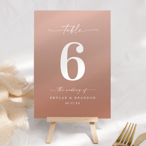 Minimal Ombre Terracotta  Blush Pink Wedding Table Number