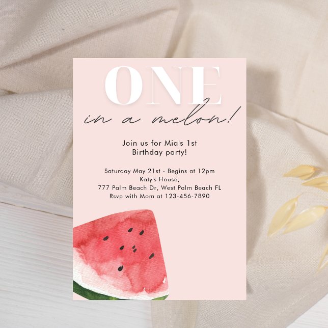 Minimal One in a Melon Birthday invitation (Creator Uploaded)