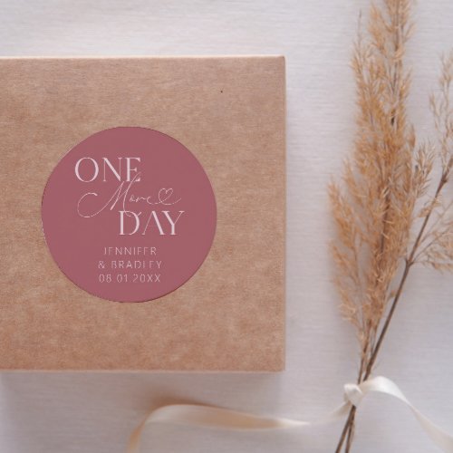 Minimal One More Day Wedding Rehearsal Dusty Pink Classic Round Sticker