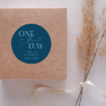 Minimal One More Day Wedding Rehearsal Teal Classic Round Sticker<br><div class="desc">Minimalist wedding rehearsal dinner favor sticker featuring typography text that says "one more day." The background is teal.</div>