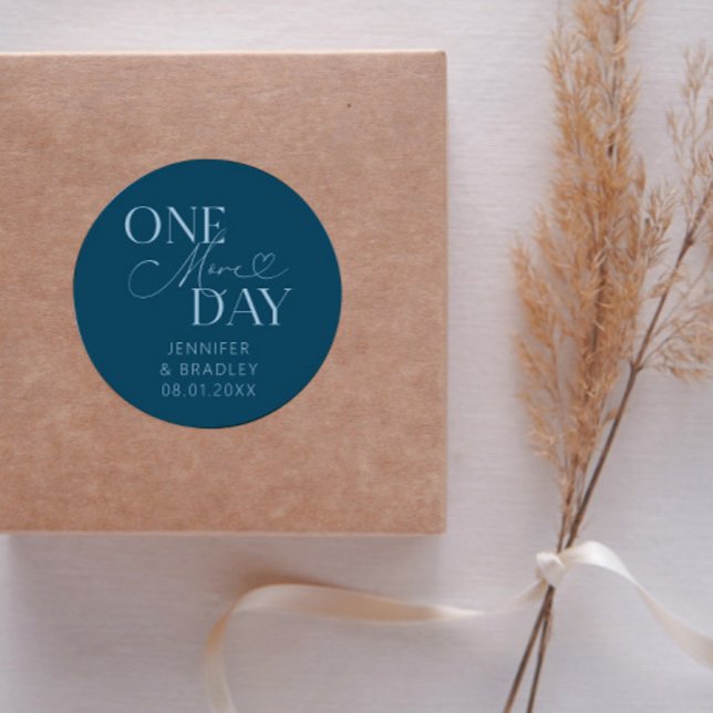 Minimal One More Day Wedding Rehearsal Teal Classic Round Sticker (Creator Uploaded)