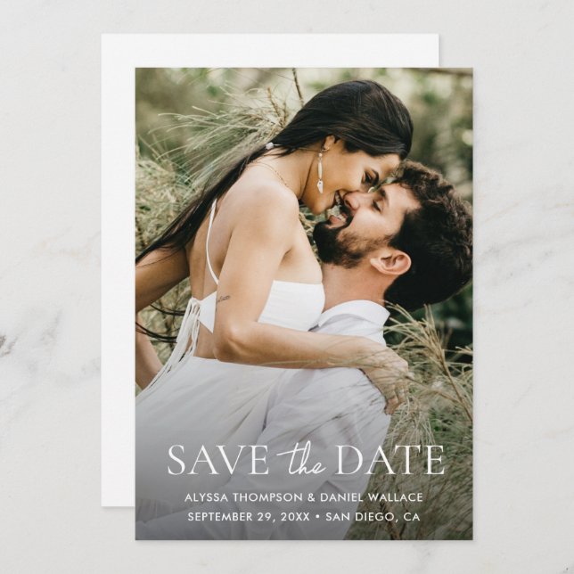 Minimal One Photo Modern QR code wedding website Save The Date (Front/Back)