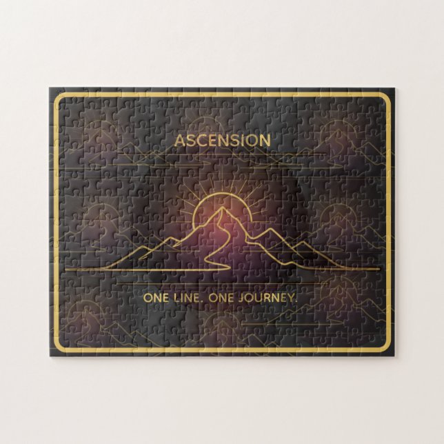 Minimal One-Stroke Mountain Ridge | Sunrise Line Jigsaw Puzzle (Horizontal)
