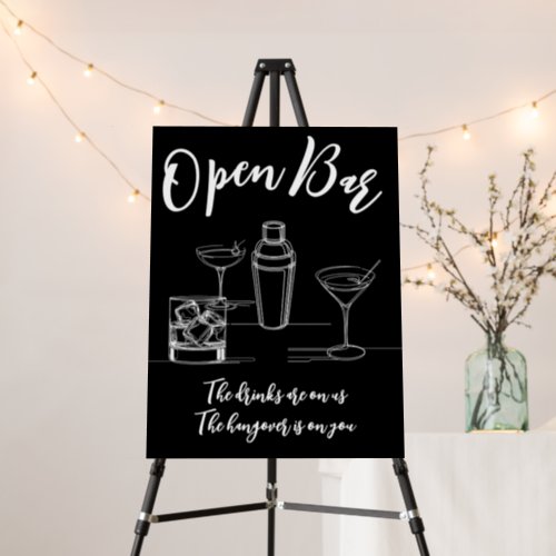 Minimal Open Bar Cocktails Wedding Welcome Sign