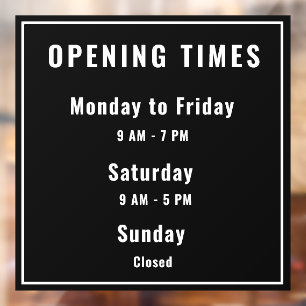 Minimal Opening Hours Black Window Cling