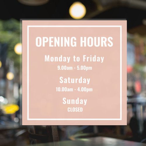 Minimal Opening Hours Pink Window Cling
