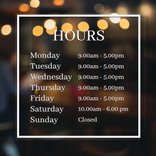 Minimal Opening Hours Transparent Window Cling