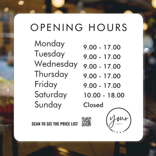 Minimal Opening Hours Transparent Window Cling