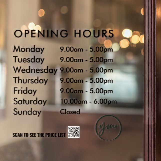 Minimal Opening Hours Transparent Window Cling (Creator Uploaded)