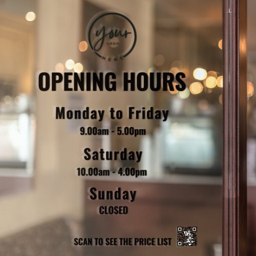 Minimal Opening Hours White  Window Cling