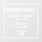Minimal Opening Hours White Window Cling