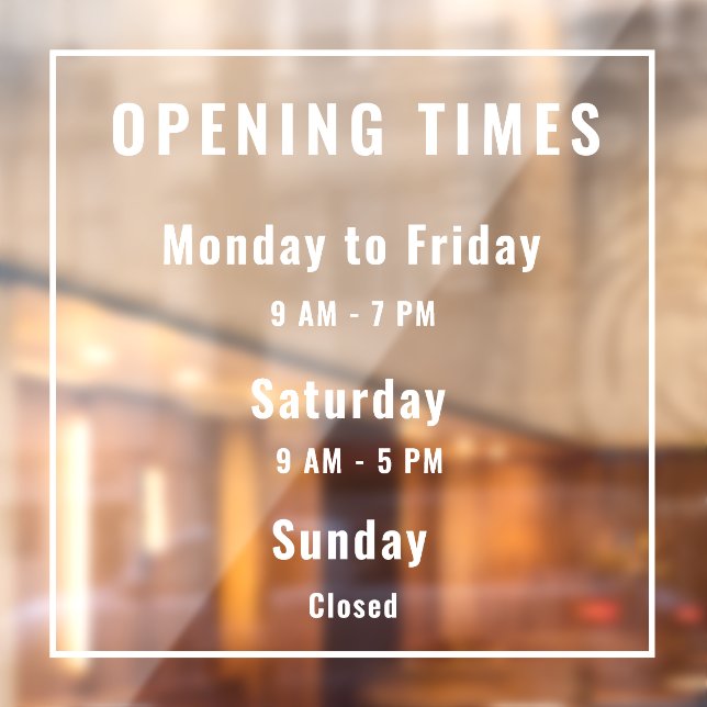 Minimal Opening Hours White Window Cling (Sheet 2)