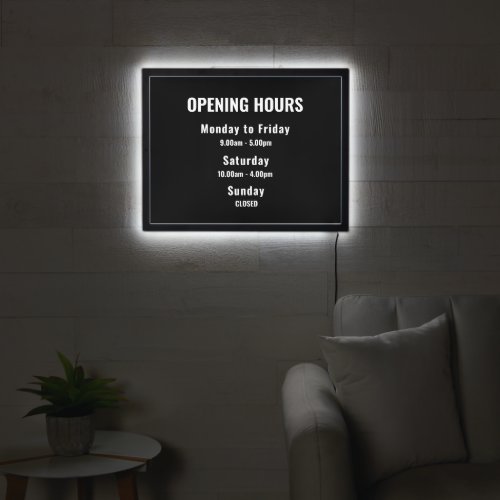 Minimal Opening Hours White  Window Cling LED Sign