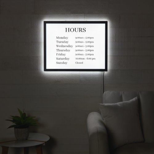 Minimal Opening Hours White  Window Cling LED Sign