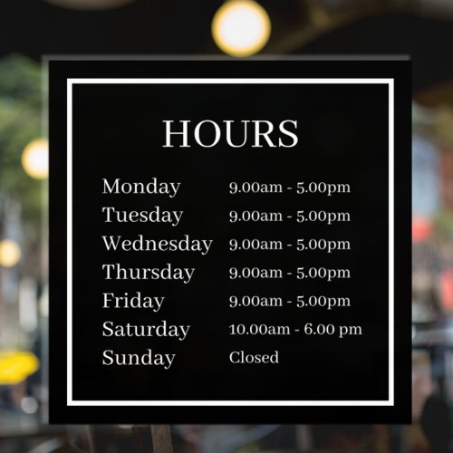 Minimal Opening Hours  Window Cling