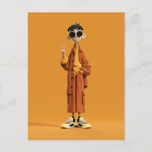 Minimal Orange Aesthetic – Stylish 3D Character Postcard