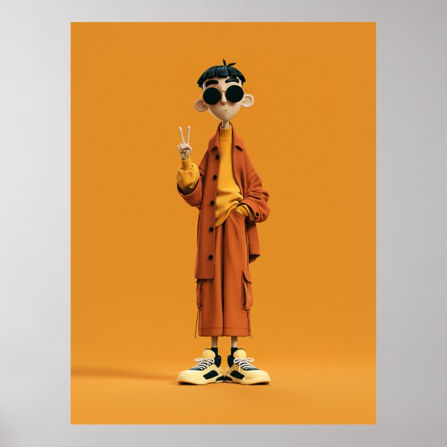 Minimal Orange Aesthetic – Stylish 3D Character Poster (Front)