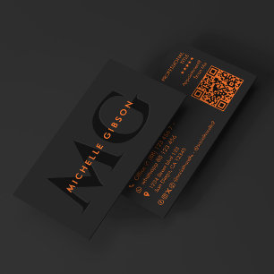 Minimal Orange Black Initials Networking Business Card