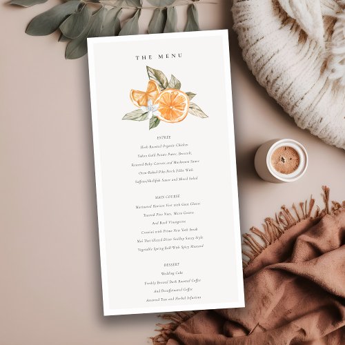 Minimal Orange Boho Botanical Wedding Menu Card