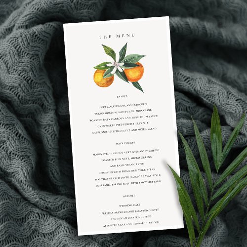 Minimal Orange Boho Botanical Wedding Menu Card