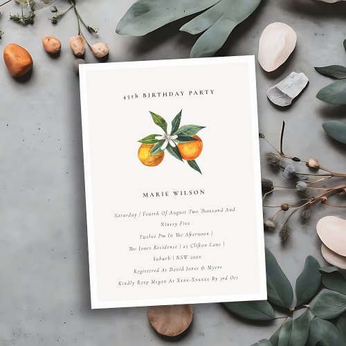 Minimal Orange Boho Fauna Any Age Birthday Invite