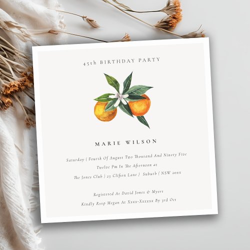 Minimal Orange Boho Fauna Any Age Birthday Invite