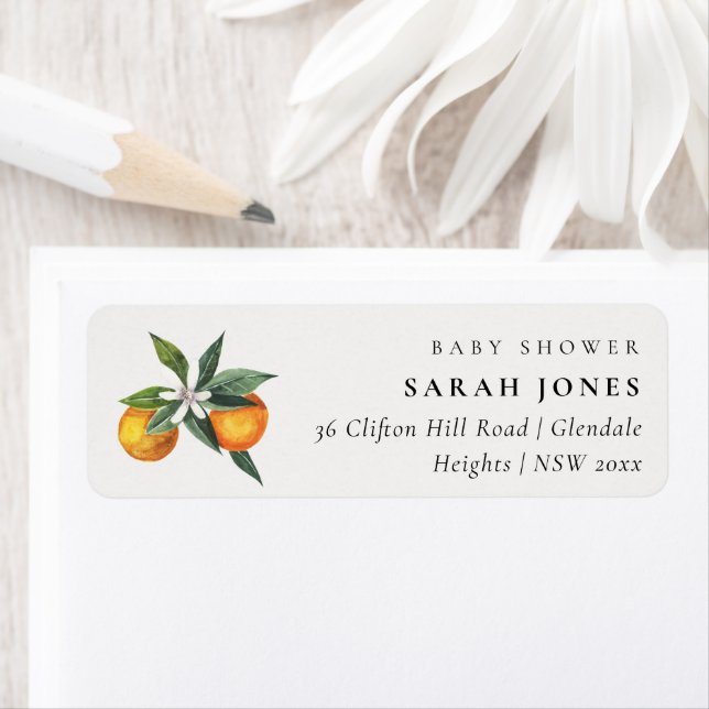 Minimal Orange Botanical Boho Baby Shower Address Label (Insitu)