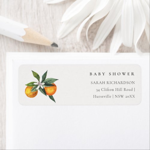 Minimal Orange Botanical Boho Baby Shower Address Label