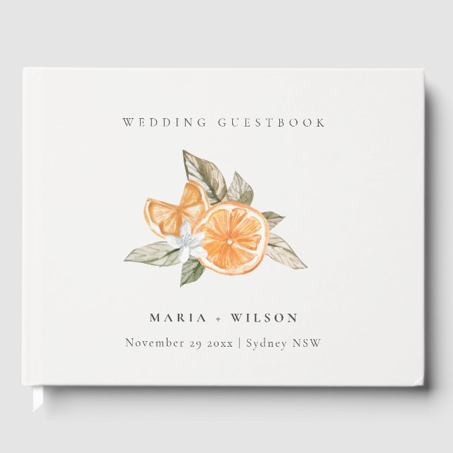 Minimal Orange Botanical Boho Foliage Wedding Guest Book (Front)