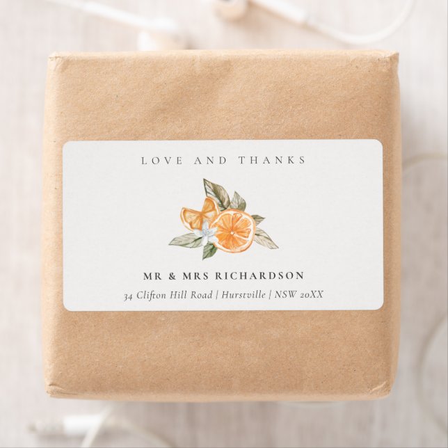 Minimal Orange Botanical Boho Love Thanks Address Label (Insitu)