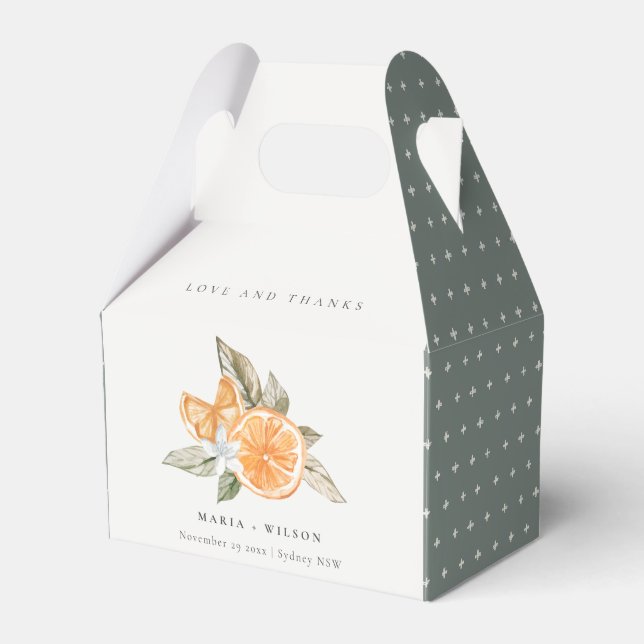 Minimal Orange Botanical Boho Love Thanks Wedding Favor Boxes (Front Side)