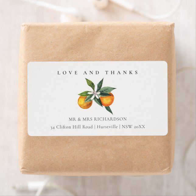 Minimal Orange Botanical Boho Love Thanks Wedding Label (Insitu)