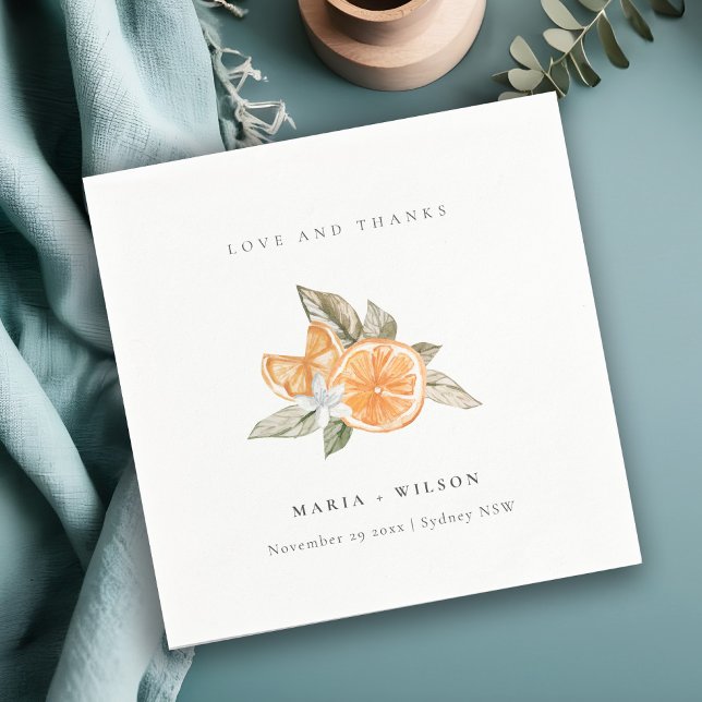 Minimal Orange Botanical Boho Love Thanks Wedding Napkins (Creator Uploaded)