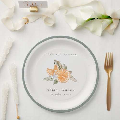 Minimal Orange Botanical Boho Love Thanks Wedding Paper Plates