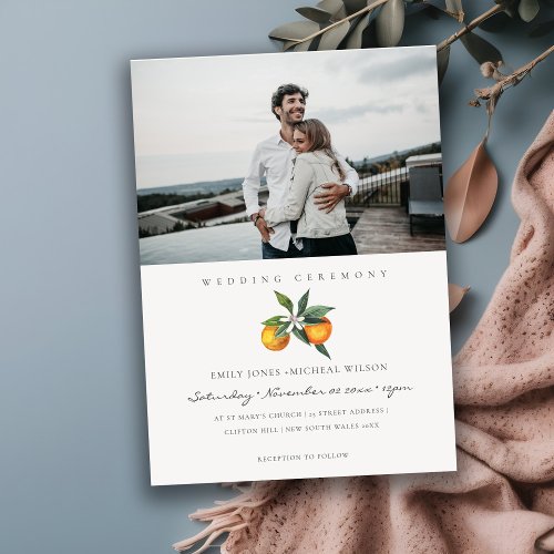 Minimal Orange Botanical Boho Photo Wedding Invite