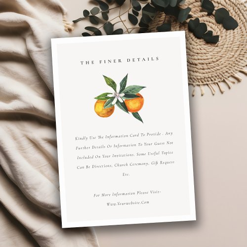 Minimal Orange Botanical Boho Wedding Details Enclosure Card