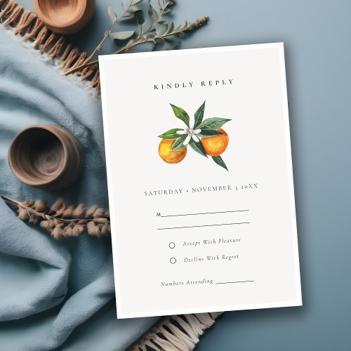 Minimal Orange Botanical Boho Wedding RSVP Enclosure Card