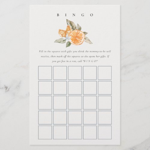 Minimal Orange Botanical Bridal Shower Bingo Game