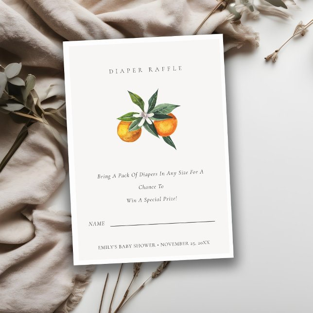 Minimal Orange Botanical Diaper Raffle Baby Shower Enclosure Card (Creator Uploaded)