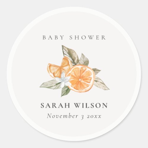 Minimal Orange Botanical Leafy Boho Baby Shower Classic Round Sticker