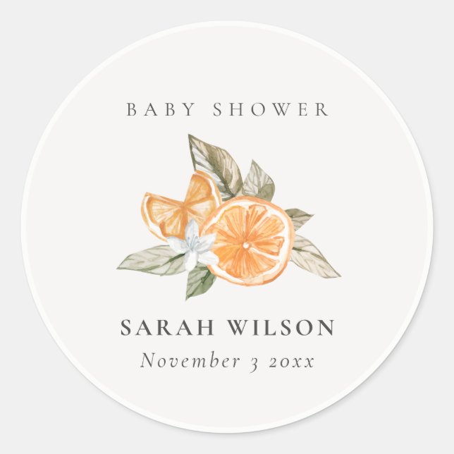 Minimal Orange Botanical Leafy Boho Baby Shower Classic Round Sticker (Front)