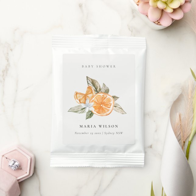 Minimal Orange Botanical Leafy Boho Baby Shower Lemonade Drink Mix (Wedding)